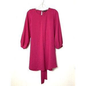 Zara Mini Dress Women Size S Fuchsia Long Balloon Sleeves Tunic Tie Waist